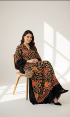 Woolen Embroidered Black Long Dress