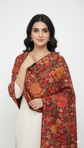 Regal Red Shawl with Intricate Floral Embroidery