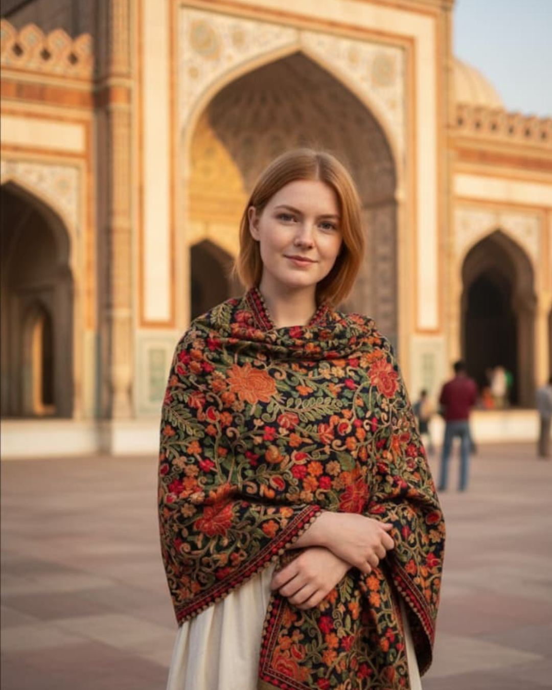 Orange Embroidered Shawl