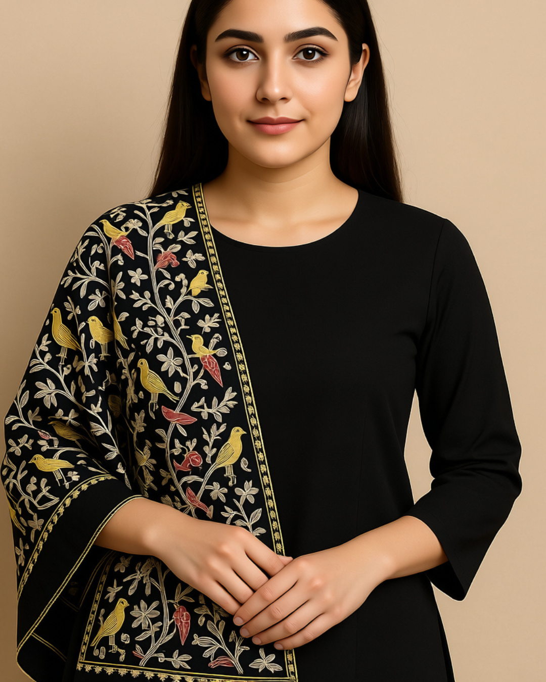 Black Embroidered Shawl