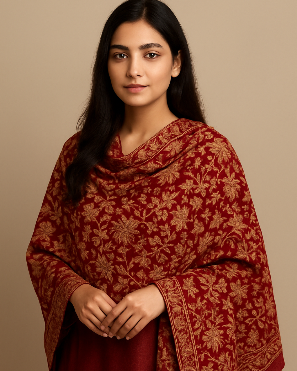 Maroon Embroidered Shawls