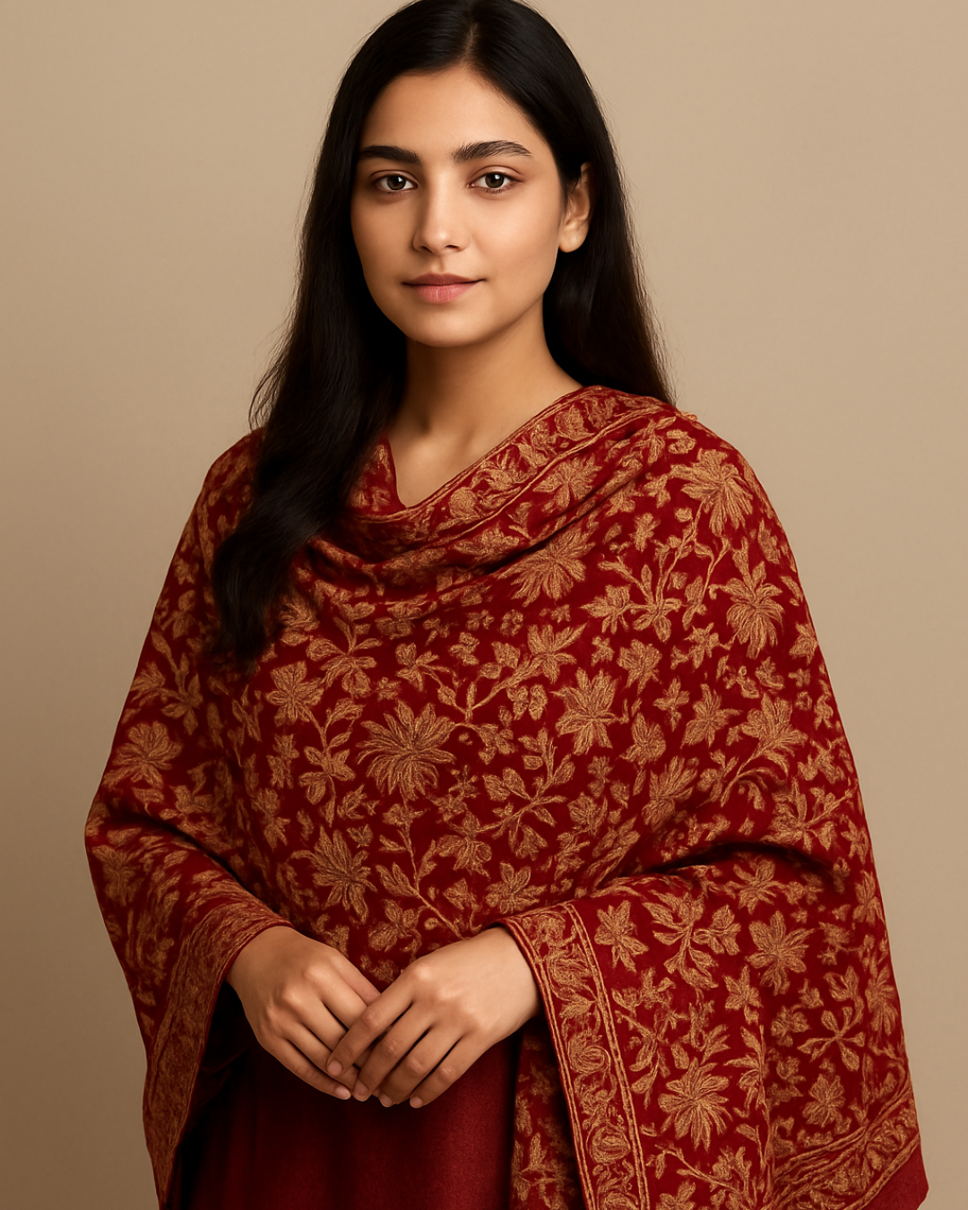 Maroon Embroidered Shawls