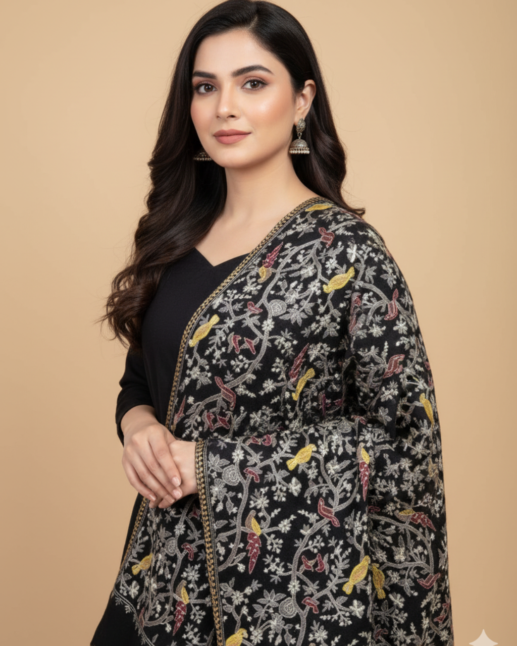 Black Embroidered Shawl