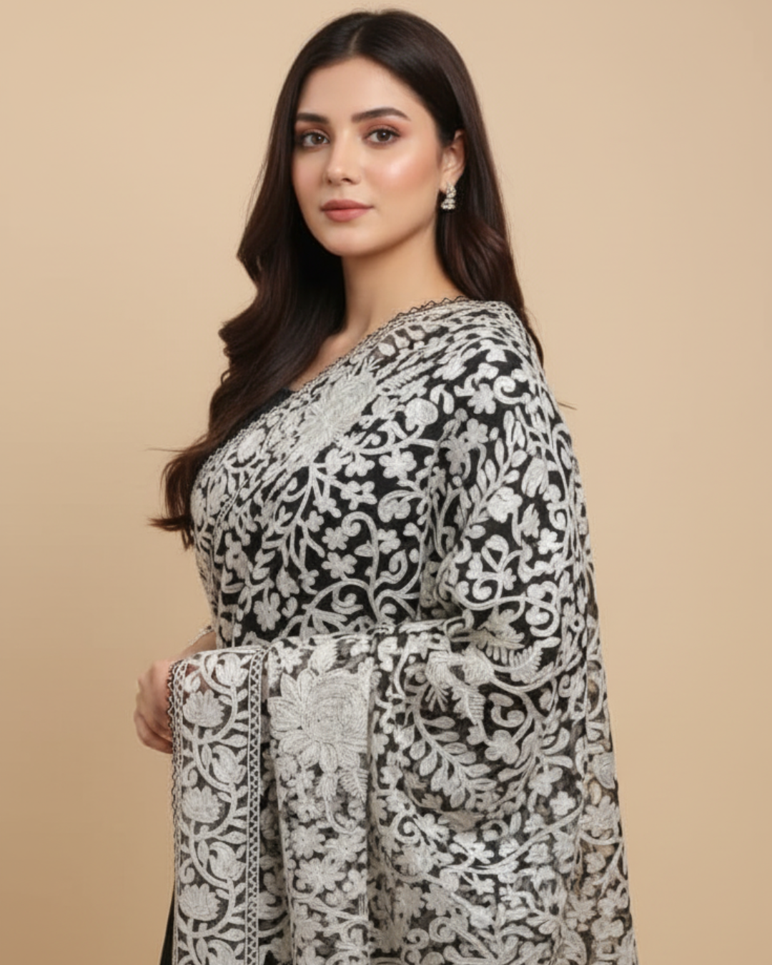 Black Embroidered Shawls